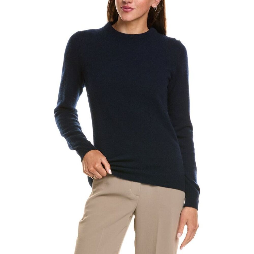 Sofiacashmere Womens Ruffle Mock Neck 100% Cashmere Sweater, Navy